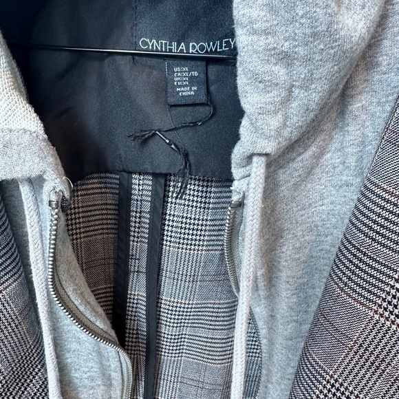 Cynthia Rowley Grey Plaid Blazer Jacket Hoodie Insert Layered Look XL - Picture 8 of 11